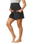 The Mom Store Comfy Maternity Shorts | Comfortable | Soft | Pre and Post Pregnancy | Over Belly Support | Solid | Grey Melange | L