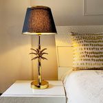 CasaGold Coconut Tree Antique Brass Gold Metal Table Lamp I Bedside Lamp/Traditional Table Lamps/lamp for Living Room/Black & Golden Tapered Drum Shade/Lamps for Home Decor