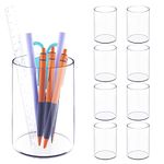 NiOffice Clear Acrylic Desk Organizer Set - 9 Pack Pen Pencil Holder, Stylish Round Makeup Brush and Stationery Storage Container, Ideal for Home, School and Office Supplies