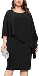 KIMCURVY Plus Size Cape Dress for Women Pencil Dress with Chiffon Overlay Wedding Cocktail Party Midi Dress, Black, XX-Large