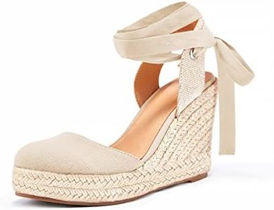 FISACE Womens Summer Lace Up Espadrilles Wedge Sandals Closed Toe Ankle Strap Platform Shoes