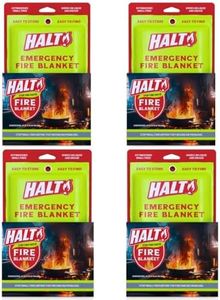 HALT! Emergency Fire Blanket - Rapid Fire Suppression for Home, Kitchen, Car & Camping |Lightweight, No Mess, Safe for Grease & Electrical Fires | Reusable & Never Expires (4-Pack)