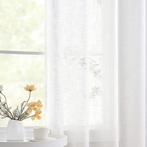 Semi Sheer White Curtains 90inch Length Linen Curtain Panels for Living Room Bedroom Window Drapes Burlap Textured Privacy Window Treatment Set Grommet Top 52" w 2 Pcs