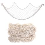 1 Pack Fish Net Decorations for Party, Natural Cotton Fish Net Party Decorations for Pirate Party, Luau Tropical Nautical Beach Table Cover, Nautical Themed Cotton Fishnet Party Accessory (Off White)
