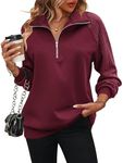 Zeagoo Ladies Sweatshirts Cable Knit Sleeve Pullover Casual Fleece Quarter Zipper Sweatshirt for Women Trendy 2024, Dark Red XL