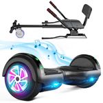 SISIGAD Hoverboard Go Kart with Hoverkart for Kids, 6.5 Inch Two-Wheel Self Balancing Hoverboard with Bluetooth Speaker & LED Lights, Black, Gift for Children