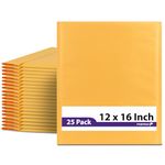 Fosmon 12x16-25 Pack #6 Kraft Bubble Mailer, Padded Shipping Envelopes for Book, Magazine, Documents