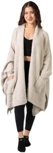 Big Blanket Co Premier Plush Wrap Oatmeal | Ultra-Soft Wearable Blanket | Oversized Plush Poncho Cape | One Size Fits All