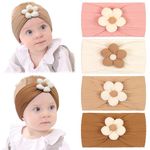 JOYOYO 4 Pcs Baby Headband Soft Wide Headbands for Newborns Toddlers, Flowers Bow Hairbands Newborn Headbands Baby Headbands for Girls