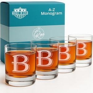 Monogrammed Gifts for Men - 4PC 11 Oz Custom Whiskey Glasses (B-Monogram) - Engraved Whiskey Glasses - Personalized Whiskey Glasses - Unique Bourbon Glasses - Personalized Glass Gifts for Dad