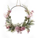 Door Wreath, 41cm Decor Wreath Artificial Flower Wreath Front Door Wreath for Halloween Thanksgiving Christmas Wreath Large Front Door Wall Hanging for Front Door &Outdoor (Pink) (Pink)