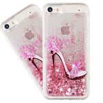 HMTECHUS iPhone 5S Case for Girl Glitter Liquid Sparkle Floating Shiny Quicksand Clear Soft TPU Silicone Shockproof Protective Bumper Thin Cover Skin for iPhone 5 / 5S Bling High Heels XY