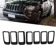 KYYET Black Grille Inserts Clip-on Grill Cover Trim Ring Kit Compatible with 2011-2016 Jeep Compass Replace 68109865AA