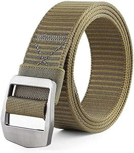 JASGOOD Tactical Heavy Duty Reinforced Nylon Belt for Men Adjustable Military Webbing Belt Strap with Metal Buckle (Pants Size Below 42", F- Silvery Color Buckle/Khaki Belt)