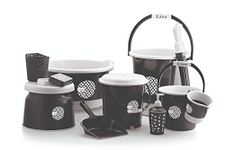 Liza Plastic Bucket, Tub & Mug Bathroom Set 11 pcs, Heavy Duty, Large Capacity (Black)