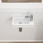 Floating Vessel Sink, Dcolora 14.5"x7" Small Wall Mounted Bathroom Sink Floating Rectangle White Ceramic Porcelain Bathroom Sink, Right Hand