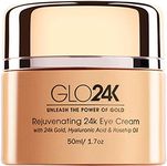 GLO24K Eye Cream with 24k Gold, Hyaluronic Acid, Rosehip Oil, and Vitamins. Formulated for the Delicate Skin around the Eyes.