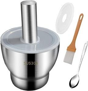 Locci Mortar and Pestle Set, Molcajete Bowl, Pill Grinder Guacamole Muddler and Bowls Herb Pesto Spice Crusher, 18/8 Stainless Steel (Small-4inches)