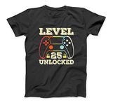 25th Birthday Gift 25 Year Old Gamer Men Level 25 Unlocked T-Shirt JTN Mens Womens Sweatshirt Hoodie Tank Top Black