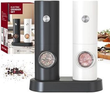 CIRCLE JOY Electric Salt and Pepper Grinder Set Battery Operated Spice Grinder with Storage Base, White LED Light and Adjustable Coarseness, Black White