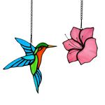 Lcensp 2 Pack Stained Glass Hummingbird with Flower Suncatcher for Window Hanging Ornament, Sun Catchers Indoor Window, Stained Glass Birds with Flower Gifts for Women, Mom, Birds Lovers