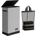 SOLEDI Silm Laundry Basket with Lid Collapsible Washing Basket for Laundry with Removable Laundry Bag,70L Foldable Laundry Bin Laundry Hamper Bag for Bedroom, Dorm,Laundry Room,Off-White