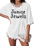 Junior Jewels Shirt Women Pop Music Tshirt Country Concert Fans Gift Tees 90s Music Album Graphic Short Sleeve Tops, White, X-Small