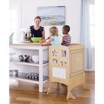 Guidecraft Classic Kitchen Helper® Stool with 2 Keepers - Double Wide: Adjustable Height Step Stool for Kids, Children Furniture