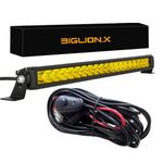 BIGLION.X 22 inch 200W 22000LM Amber LED Light Bar Yellow Offroad Light Bar Spot Flood Combo Off Road Light Bar Amber Driving Fog Bar with Wiring Harness 12V 24V I69K for Pickup Trucks Car UTV SUV