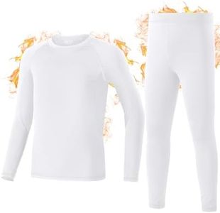 EoBeKee Boys Thermal Underwear Set - Ultra Soft Fleece Lined Long Johns Tops & Bottoms Cold Weather Base Layer for Winter White