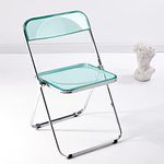 Luxury Modern Acrylic Folding Chair-KAIHAOWIN Transparent Chairs-Ghost Stackable Crystal Folding Chair-PC Plastic Living Room Seat-Chrome Frame and Foldable Acrylic Chair for Outside Inside (Green)