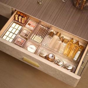 14 PCS Clear Drawer Organizers Bins, 4-Size Stackable Makeup Drawer Organizer Trays, Drawer Storage Containers, Desk Drawer Organizer Plastic Organiser for Kitchen Bathroom Makeup Office (14 Piece)