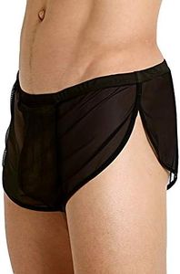 Uomo Pantaloncini A Rete con Grandi Slip Boxer Intimo con Lati Divisi Pantaloncini da Bagno Trasparenti A Rete 90012Nero L