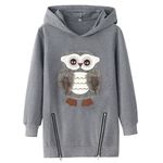 WardWolf Big Girls Hoodies Cute Owl Pullover Cotton Grey Hooded for Girls 7-8 Years