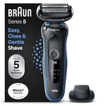 Braun Series 5 Electric Shaver, with Precision Trimmer Attachment for Moustache & Sideburns Trimming, 100% Waterproof, 2 Pin Bathroom Plug, 50-B1200s, Blue Razor