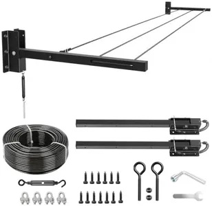 Fshihine Clothesline Kit, Heavy-Duty Foldable Wall Mounted, 100FT Cable