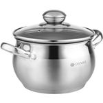 Daniks Classic Stainless Steel Stock Pot with Glass Lid | Induction 2 Quart | Dishwasher Safe Pot | Measuring Scale | Soup Pasta Stew Pot | Silver