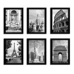PAPER PLANE DESIGN Black And White Travel Theme Framed Posters for living room, bedroom, and office Decoration Paintings Size A4 (Set Of 6)