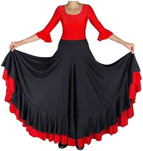 Flamifeel Jupe de Danse Flamenco Andalouse Noir/Rouge Adulte M