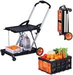 VEVOR Multi Use Functional Collapsible Cart, 198 lbs Capacity 2-Tier Folding Shopping Cart with Wheels, Collapsible Utility Cart with Storage Crate, 2 in 1 Hand Truck for Grocery/Luggage/Moving/Office