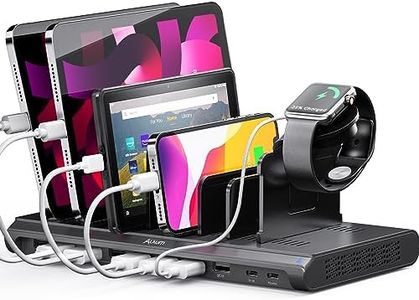 Alxum 120W Stazione ricarica USB C con ricarica rapida QC 3.0, stazione di ricarica 10 porte multipla USB con PD 45W e USB C 15W per Tablet, Kindle, Phone