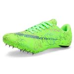 NGARY Men's Spikes Jumping Running Shoes, Leather Track and Field Shoes Lightweight Sprinting Shoes Racing Athletic Sneakers,Green,6.5 UK