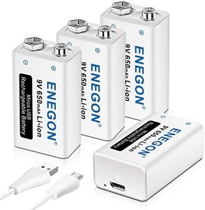 ENEGON 9V Direct USB Rechargeable Lithium-ion 650mAh (5850mWh) Batteries with 2 in 1 Micro USB Cable for Micro Phone, Smoke Alarms, Electronic Toys, Walkie-Talkie and More Devices (4-Pack)