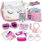 INNOCHEER Little Girl Play Purse for Kids - 31PCS Toddler Purse with Toy Smartphone, Car Key, Kids Makeup Kit - My First Princess Purses Pretend Play Toy Purse for Girls Age 3+ Birthday Christmas