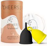 WE KEEO Menstrual Cup - Reusable, Soft & Safe Medical Grade Silicone Period Cup - 12 Hours Comfort - Eco Friendly Tampon & Pad Alternative for Active Lifestyle & Heavy Flow (Yellow & Black)