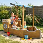 Wooden Kids Sandbox, Ship-Shape Sand Box Toy Box with Bench Seat & Hidden Storage Space, Outdoor Playset, Sand Box Sensory Table for Kids Ages 3-8