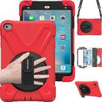 BRAECN Case for iPad Mini 4& iPad Mini 5 with 360 Degree Swivel Stand/Hand Strap/Shoulder Strap for Protective Fit Case for Mini iPad 5- Red