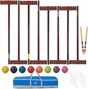 SpeedArmis Croquet Set for Adults - 8 Players Croquette Set with 35In Deluxe, 32In Regulation Size Rubber Wood Mallets, Colored PE Ball, Wickets, 24In End Stakes, Lawn Backyard Game Set for Families