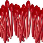 Extra Long, Sturdy Red 8in Premium Sundae Spoons 50ct. Heavy Duty Disposable Plastic Utensils for Ice Cream, Milkshakes, Tea and Floats. Best Stirring Spoon for Fun Cocktails and Tall Iced Beverages