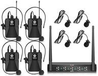 Debra Audio Pro UHF 4 Channel Wireless Microphone System with Cordless Handheld Lavalier Headset Mics, Metal Receiver, Ideal for Karaoke Church Party (with 4 Body Pack (A Frequency))